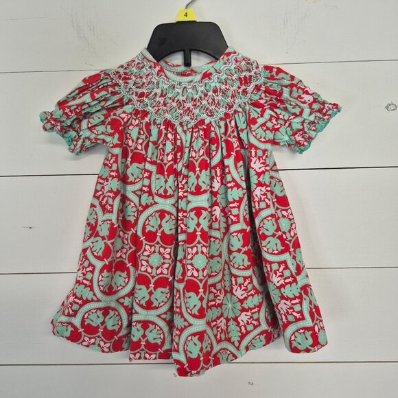 Banana Split Other - Banana Split Red & Mint Smocked Baby Dress 9M  Red & Mint Christmas/holiday